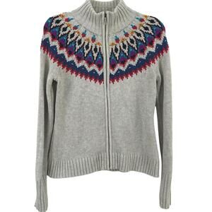 Chaps Women Long Sleeve Knit Full Zip Cardigan Sweater Gray Winter Size Small